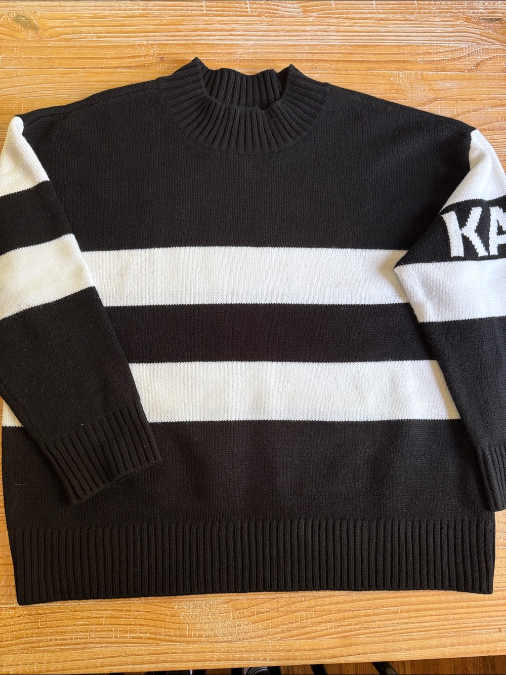 Karl Lagerfeld Black and White Striped Turtleneck Sweater